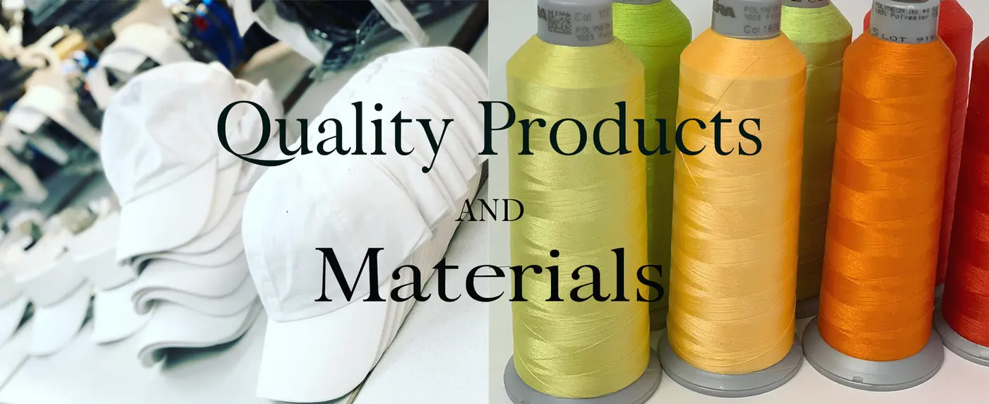 Quality embroidery thread and finished caps
