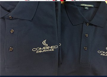 Corporate logo embroidery on navy polos