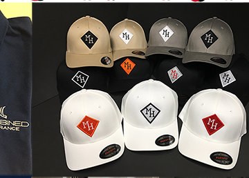 Flexfit caps with an embroidered diamond monogram patch