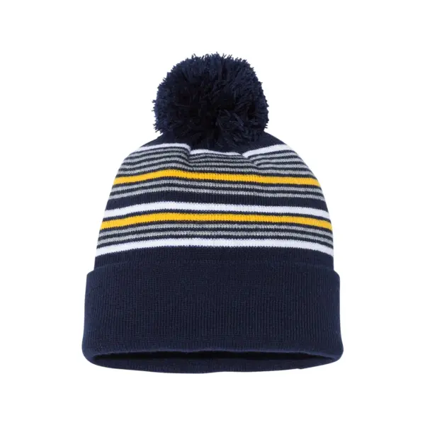 12″ Striped Pom Pom Knit Cap