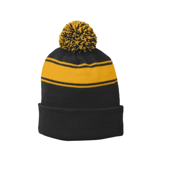 Sport Tek Stripe Pom Pom Beanie