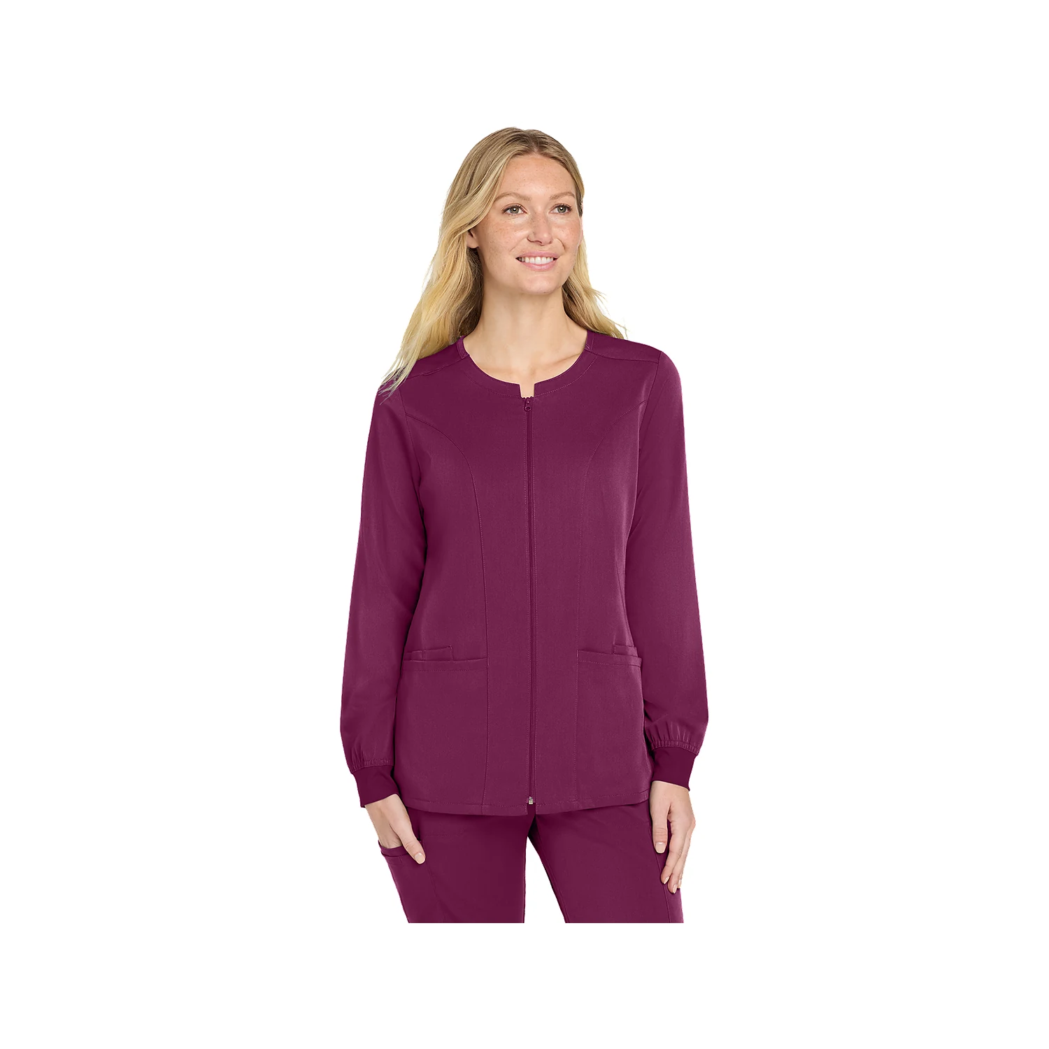 WonderWink Women's Premiere Flex Full-Zip Scrub Jacket WW4088 - Wine